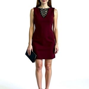Explosion Burgundy Embellished Neck Mini Dress – EU 40 / US 8